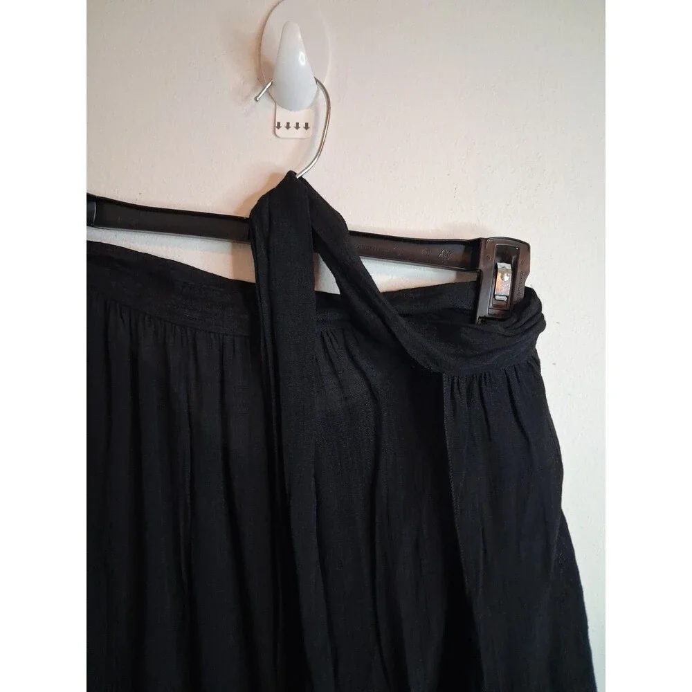 SHEIN Beach Coverup Maxi Skirt Large Black Gauze Tie Wrap Vacation Summer Boho